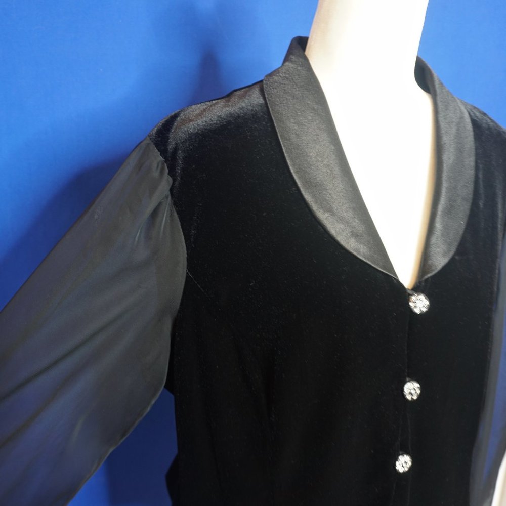 💜 DRESS BARN Black Velvet Sheer Sleeves Faux Diamond Button Jacket/Top (XL) - Picture 5 of 10